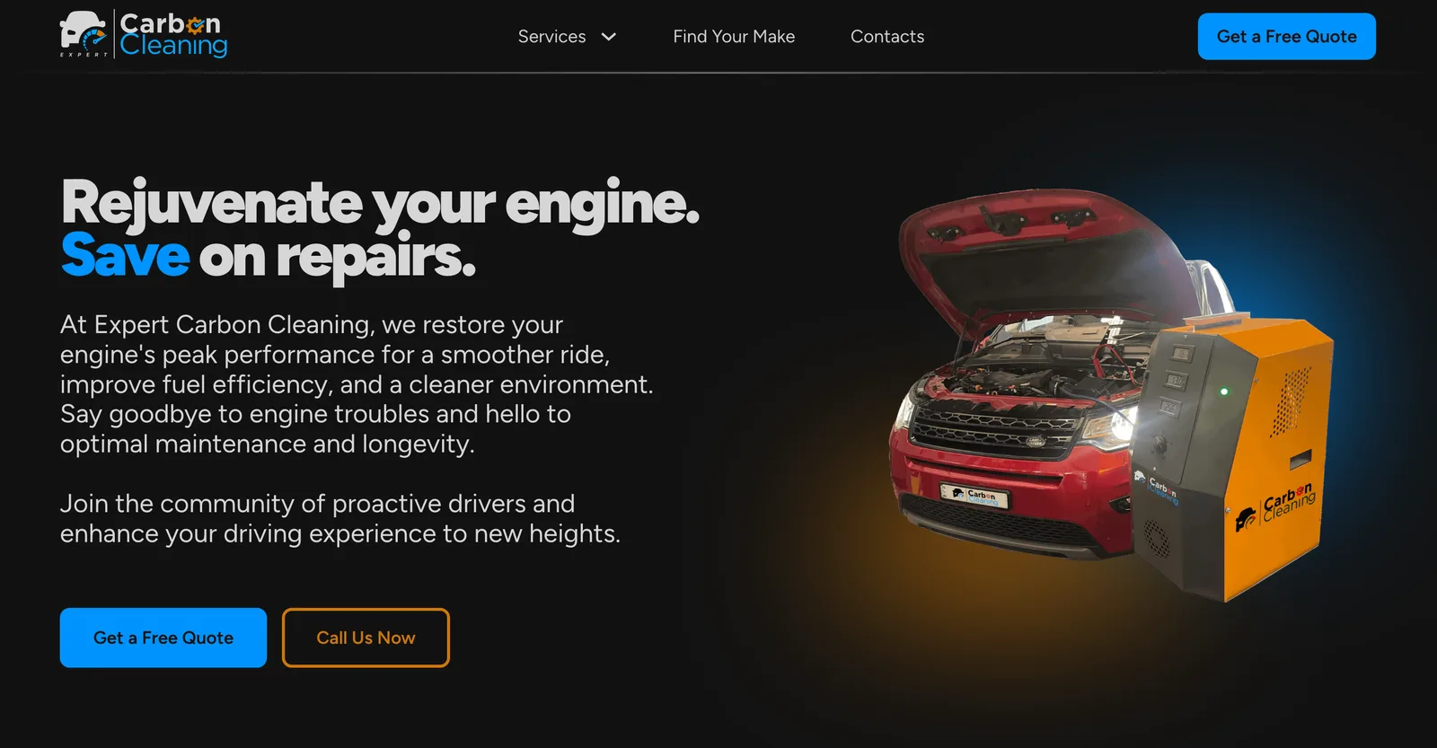 The Expert Carbon Cleaning home page we designed and built, shown on desktop